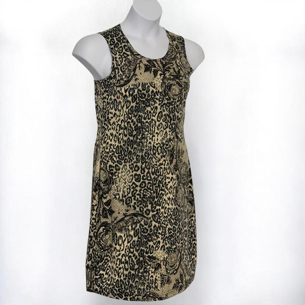 Vintage GDS Goddess Sequin Cocktail Dress Sleeveless Animal Print Size M Y2K